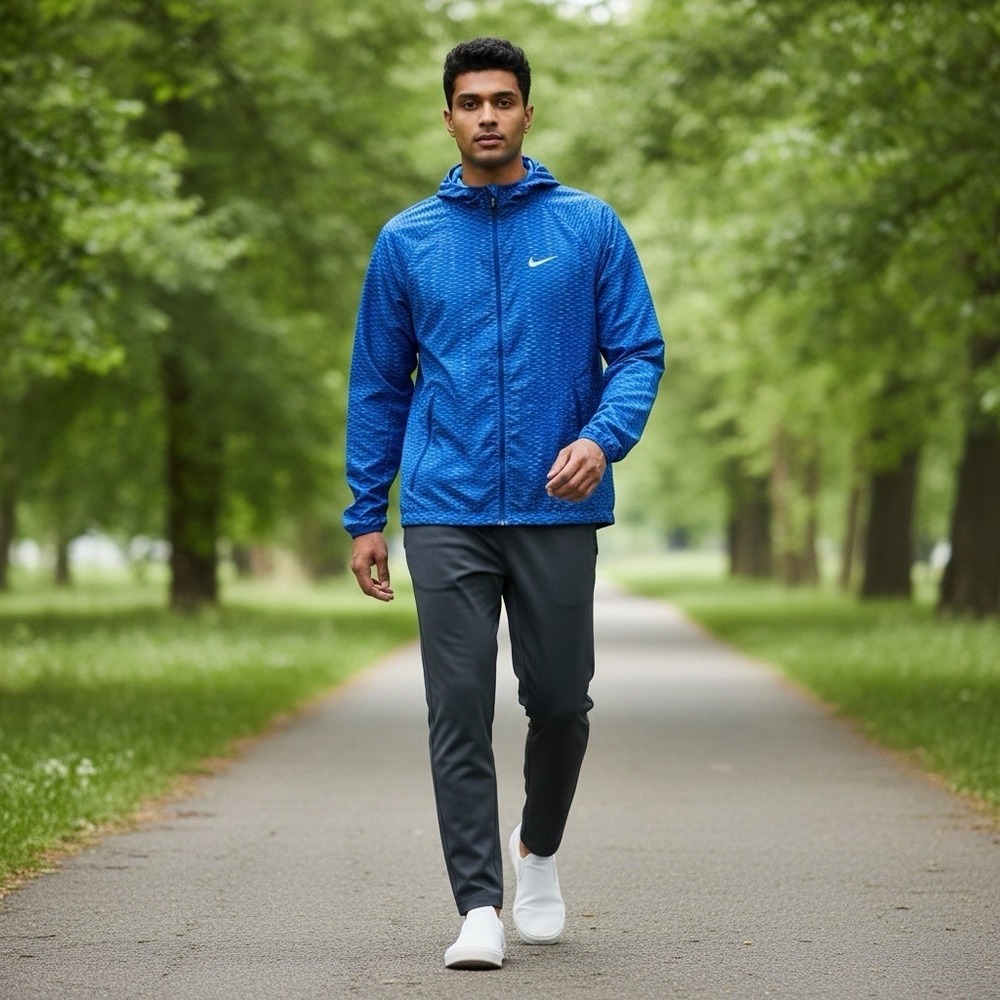 Nike Mens M Shield Windrunner Hooded Jacket Windbreaker Blue Black Digital